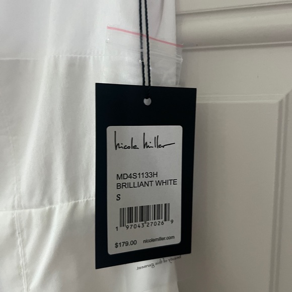 Nicole Miller LUNA STRETCH POPLIN SLEEVELESS PLEATED SHIRT DRESS size S - Picture 3 of 5